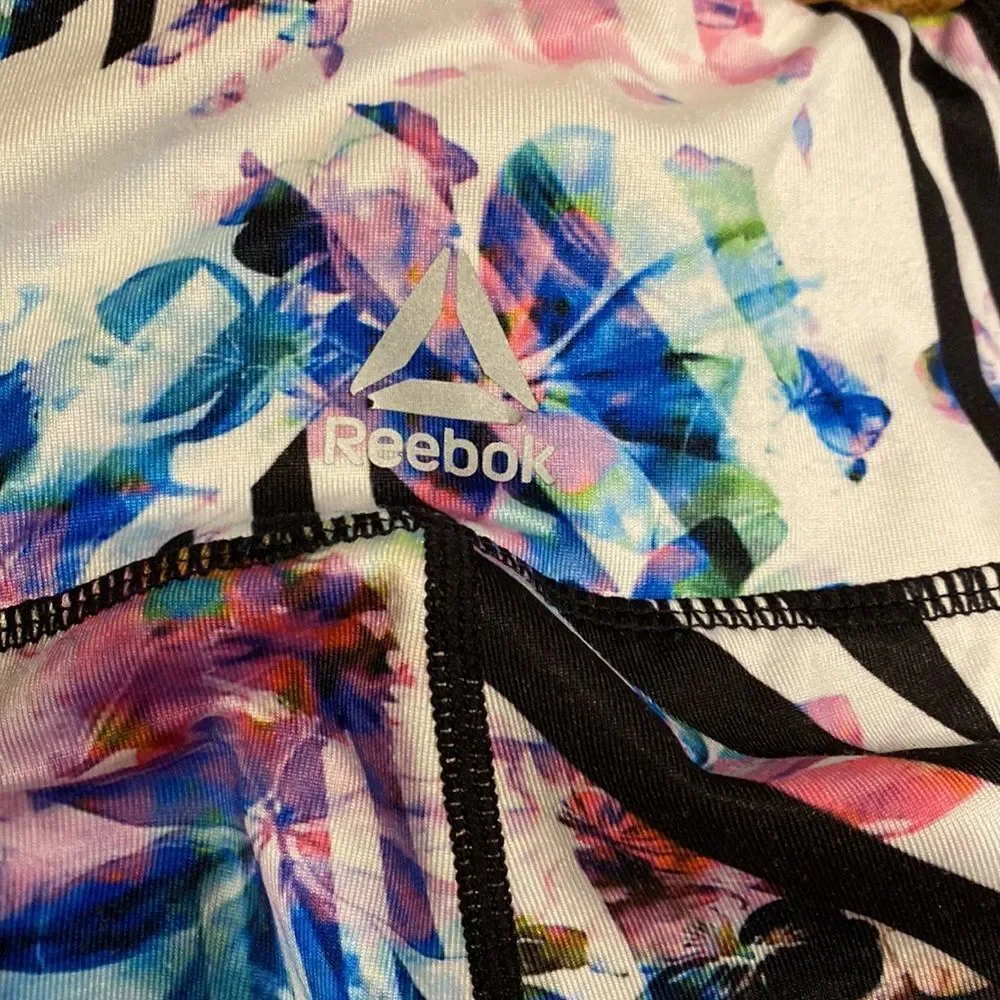REEBOK high waist floral and stripes Capri‎ workout running leggings